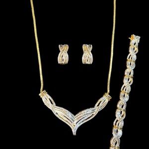 1.0 Carat T.W. Diamond 14K Gold tone over Brass Necklace Earrings Bracelet set